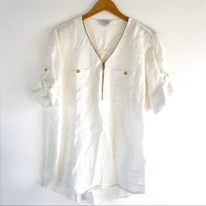 Ellen Tracy half zip linen blouse